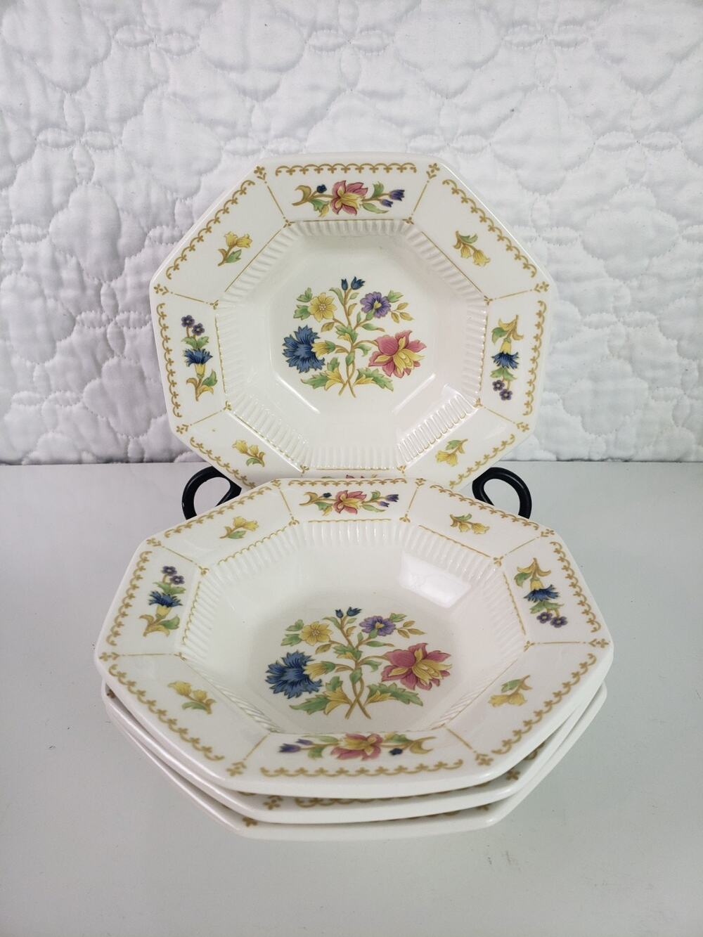 Vtg Nikko Classic Collection Magenta Fruit Dessert Bowls Octagonal Japan